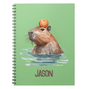 Caderno Espiral Carismático Capivara Fofo com Laranja e Nome das C