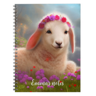 Caderno Espiral Carneiro de páscoa bonito com flores -