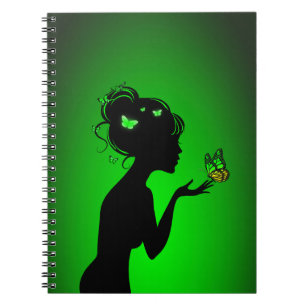 Caderno Espiral Carnet La femme papillons verts