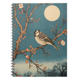 Caderno Espiral Carnet Moonlit Bird on Blossom Branch Notebook