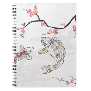 Caderno Espiral carp koi fish paisagem paisagem illustr desenho