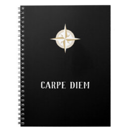 Caderno Espiral Carpe Diem a Preto com Dourado Compass Branco