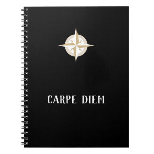 Caderno Espiral Carpe Diem a Preto com Dourado Compass Branco