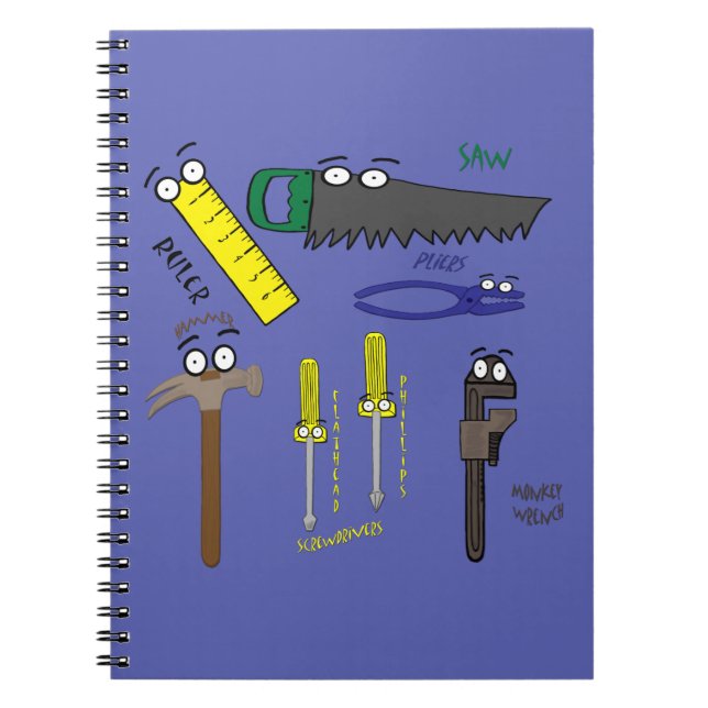 Caderno Espiral Carpenter Tools Whimsical Cartoon Art (Frente)