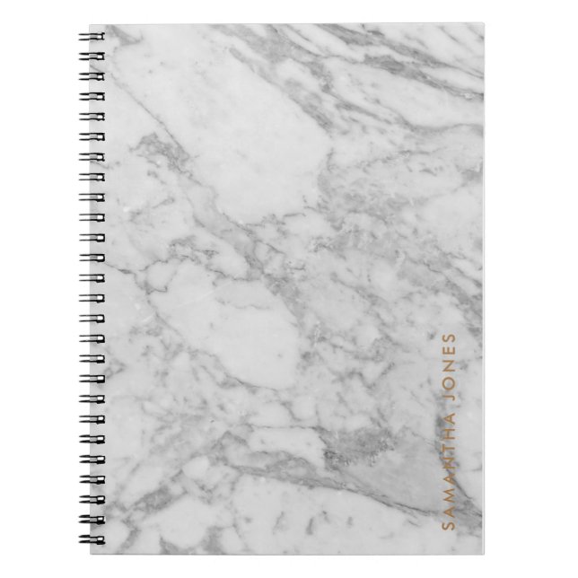 Caderno Espiral Carrara Branca Marble Clássico Dourado Personaliza (Frente)