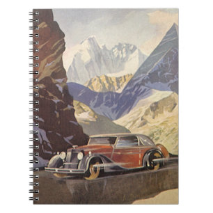 Caderno Espiral Carro Antigo na Estrada da Montanha no Inverno com