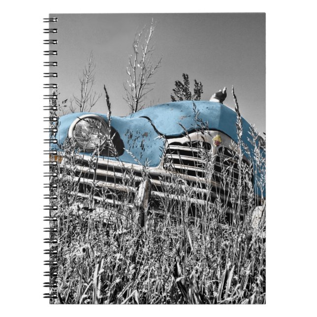 Caderno Espiral carro azul vintage (Frente)