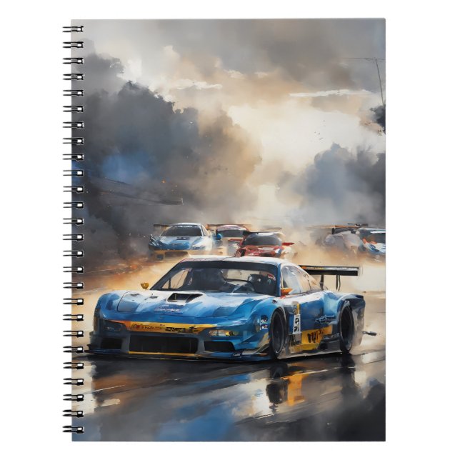 Caderno Espiral Carro Blue Race com Ascensão Sun (Frente)