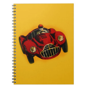 Caderno Espiral Carro de Corrida Automática Antigo Amarelo Vermelh