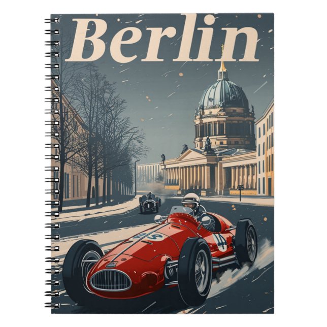 Caderno Espiral Carro de corrida em snowy Berlin (Frente)