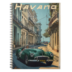 Caderno Espiral Carro de Corrida Vintage em Havana