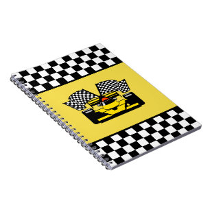 Caderno Espiral Carro de corridas amarelo: Bandeira do verificador