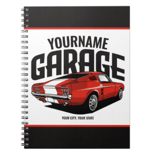 Caderno Espiral Carro Muscular Personalizado, 1967, Garagem Vermel