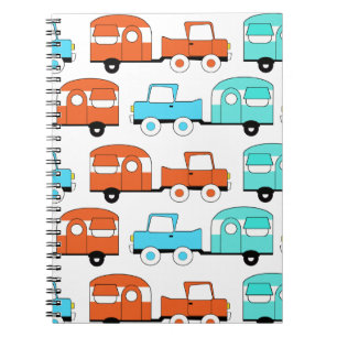 Caderno Espiral Carro vintage de acampamento retro da laranja de