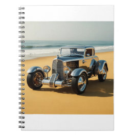 Caderno Espiral Carro vintage de prata na praia