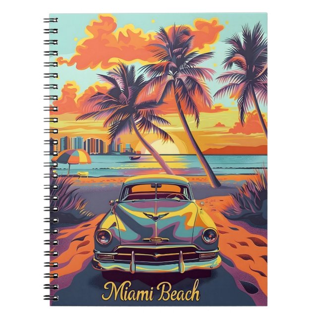 Caderno Espiral Carro vintage Miami Beach (Frente)