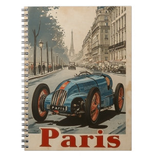 Caderno Espiral Carro Vintage Racing em Paris