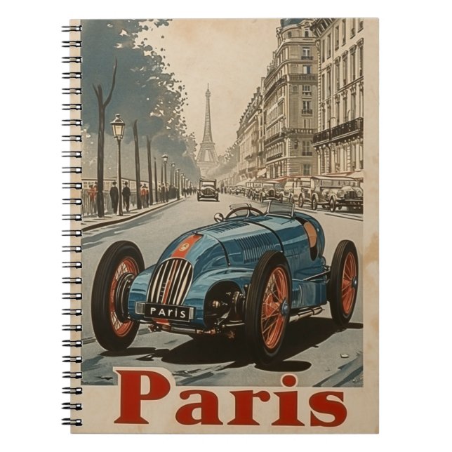 Caderno Espiral Carro Vintage Racing em Paris (Frente)