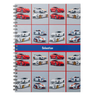 Caderno Espiral Carros Esportivos Vermelho Branco Azul Jovem Revis