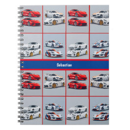 Caderno Espiral Carros Esportivos Vermelho Branco Azul Revista Ado