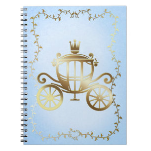 Caderno Espiral Carruagem Dourada Elegante Princesa do Livro Azul