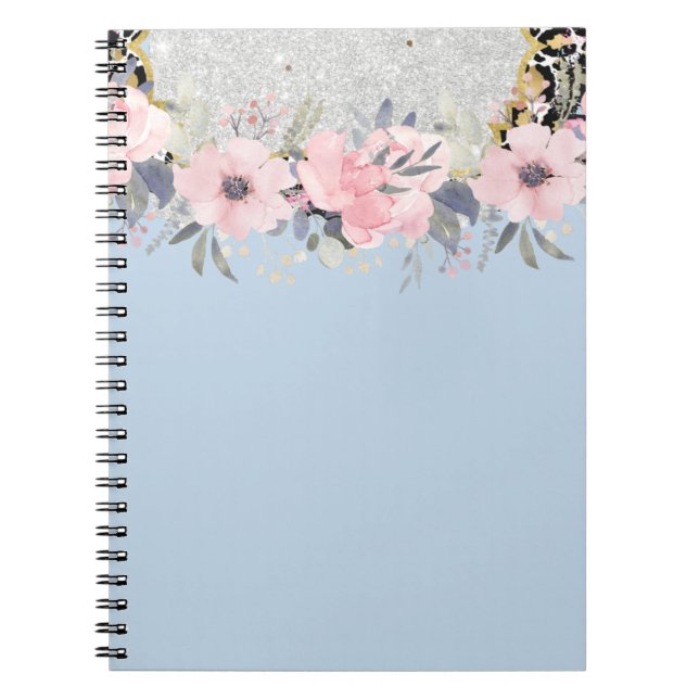 Caderno Espiral Carta Floral Cor-de-Rosa, Bonito, design (Frente)