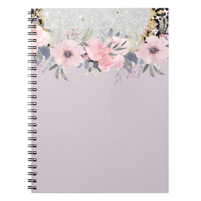 Caderno Espiral Carta Floral Cor-de-Rosa, Bonito, design (Frente)