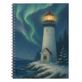 Caderno Espiral Cartão de Natal Aurora Lighthouse