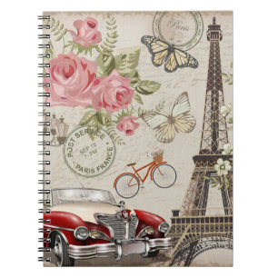 Caderno Espiral Cartão postal de Paris vintage.