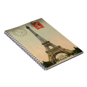 Caderno Espiral Cartão postal de Paris Vintage Chic Torre Eiffel e