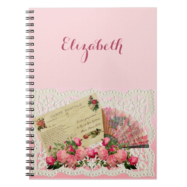 Caderno Espiral Cartão-postal vitoriano, ventilador, Rosas, cadáve (Frente)