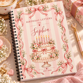Caderno Espiral Cartas de Aniversário Personalizadas Listra Rosa
