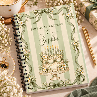 Caderno Espiral Cartas de Aniversário Personalizadas Verde Salvia