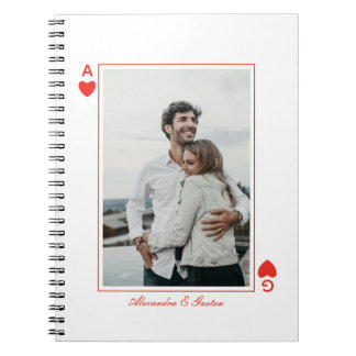 Caderno Espiral cartas de baralho foto coração amor ás simples