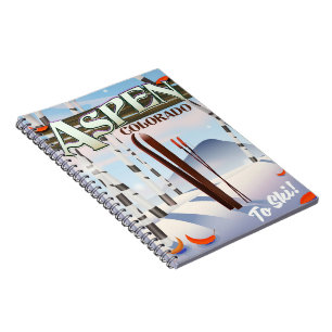 Caderno Espiral Cartaz de esqui estilo vintage Aspen Colorado.