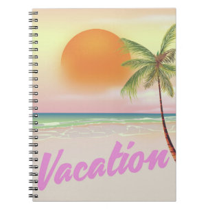 Caderno Espiral Cartaz de praia de férias vintage dos anos 80