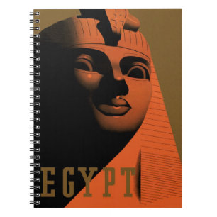 Caderno Espiral Cartaz de Viagem Antigo com Esfinge, Egito, África