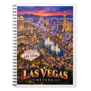Caderno Espiral Cartaz de Viagem da Linha do Céu Neon de Las Vegas