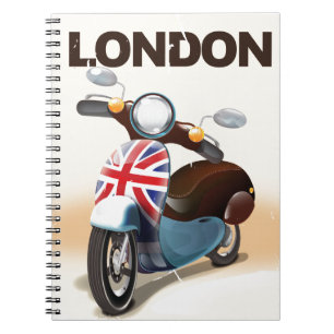 Caderno Espiral cartaz de viagem de scooter antiga londres jack un