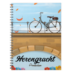 Caderno Espiral Cartaz de viagem do Canal Herengracht Amsterdã