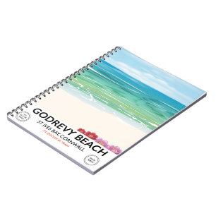 Caderno Espiral Cartaz de viagem Godrevy Beach St Ives Bay, Cornwa