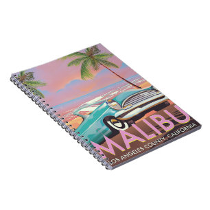 Caderno Espiral Cartaz de viagem Malibu, Los Angeles, Califórnia