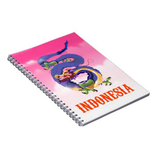 Caderno Espiral Cartaz de viagem retrô do dragão da Indonésia