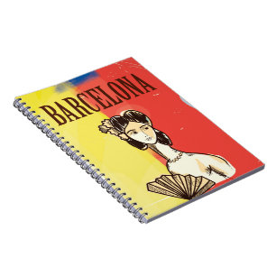 Caderno Espiral Cartaz de viagem vintage Barcelona Espanha