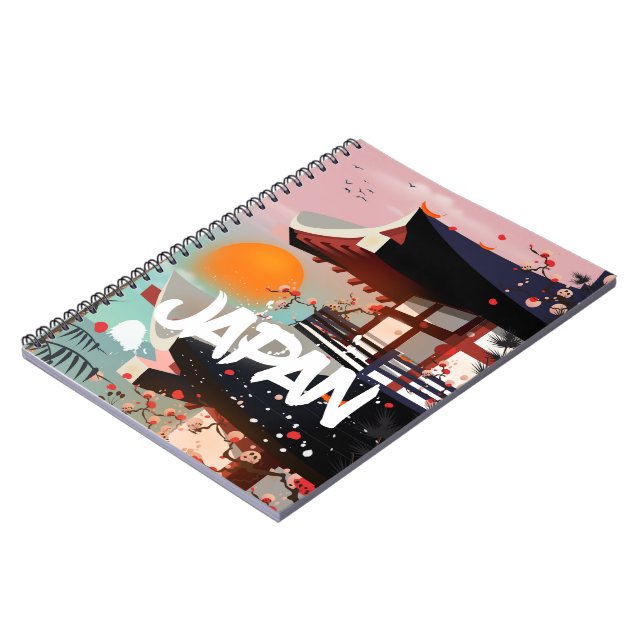 Caderno Espiral Cartaz do pôr do sol do edifício do Japão (Left Side)