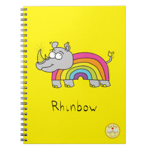 Caderno Espiral Cartografia Engraçado Rhino Rainbow Cute Kids