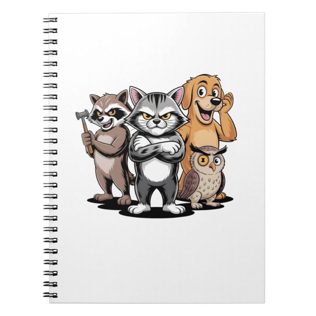 Caderno Espiral Cartoon Animal Team Character Illustration (Frente)