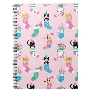 Caderno Espiral Cartoon Cats Natal Padrão Sem Costura
