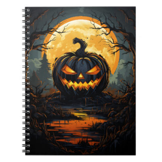 Caderno Espiral Cartoon Dark Blue Jack O Lanterna Na Floresta