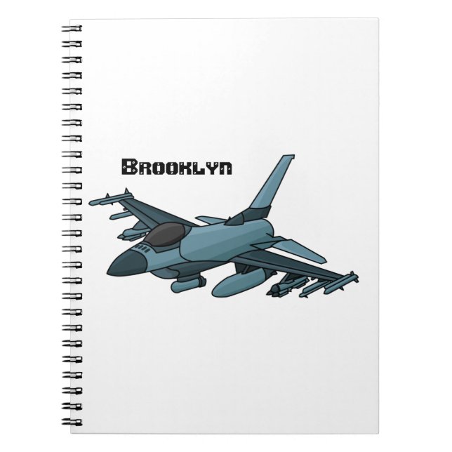 Caderno Espiral Cartoon de avião de combate militar (Frente)